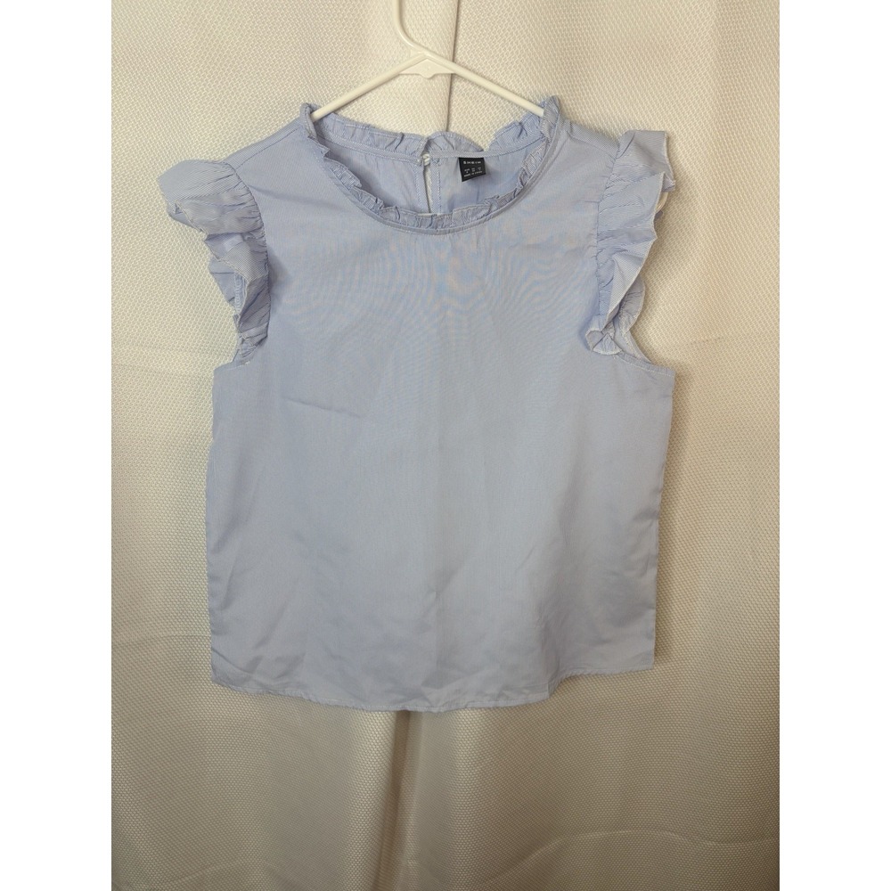 SHEIN Blue White Striped Flutter Sleeve Blouse Top Size S